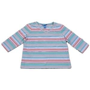 Koret Women's multi stripe vneck 3/4‎ sleeve top size Large